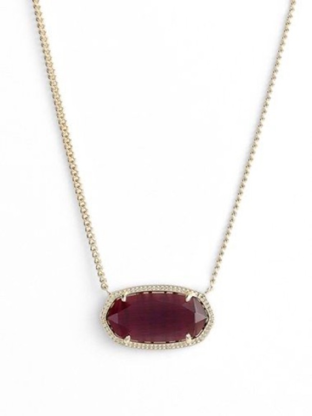 Retired Kendra Scott 14k Gold Dylan Necklace Grape Cat Eye Pendant w/ Dustbag